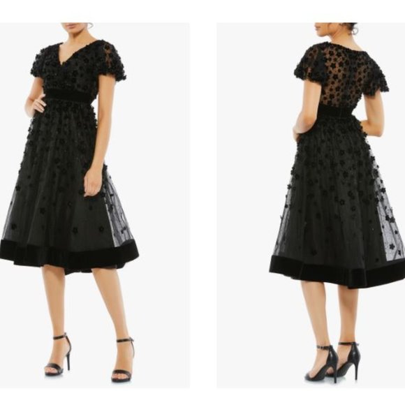 Mac Duggal Floral Applique Cocktail Midi Dress - Picture 16 of 16